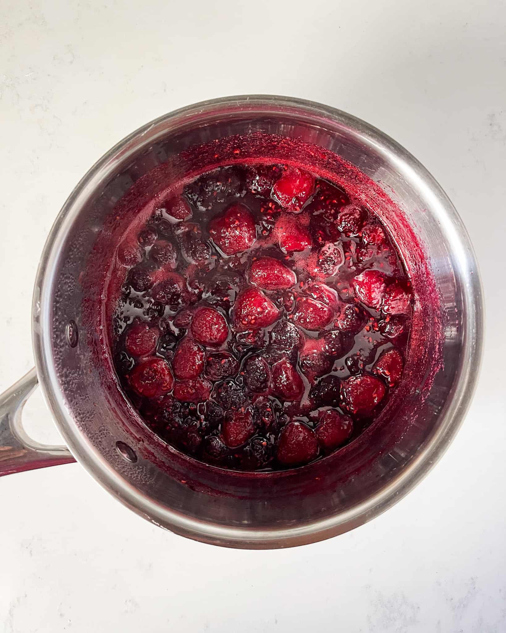 Mixed Berry Jam in a saucepan